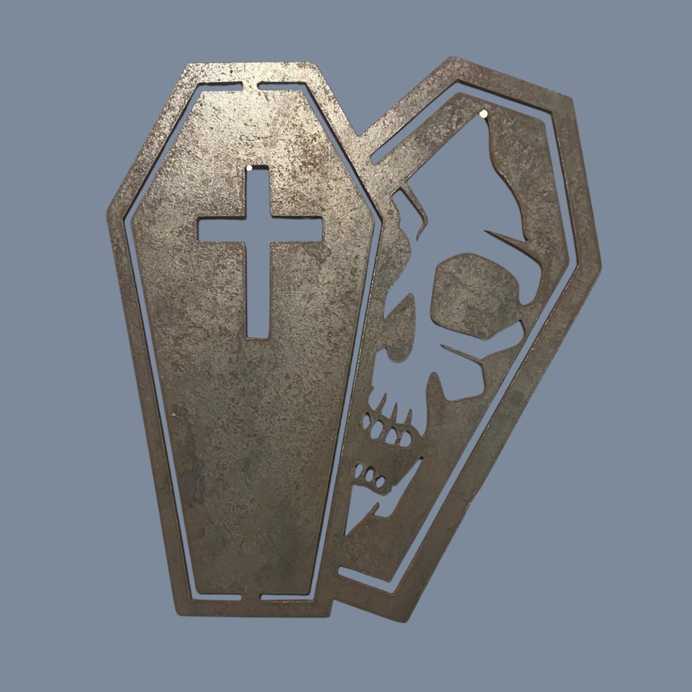 Metal Coffin and Skull Wall Art